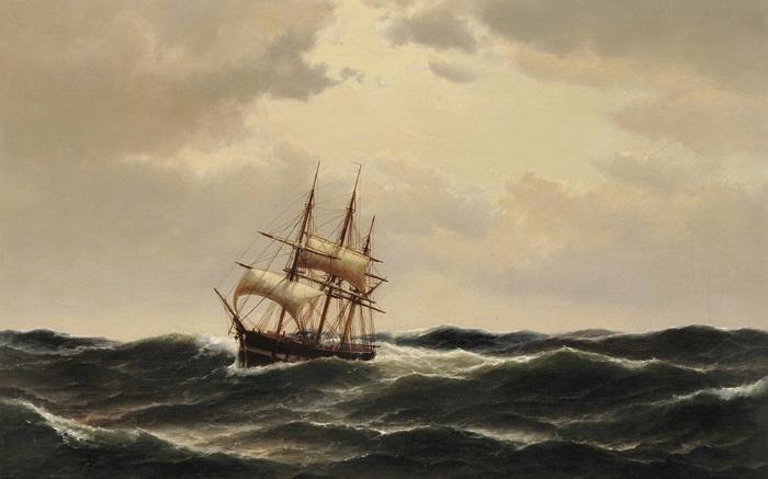 Carl Bille A ship in stormy waters oil painting image